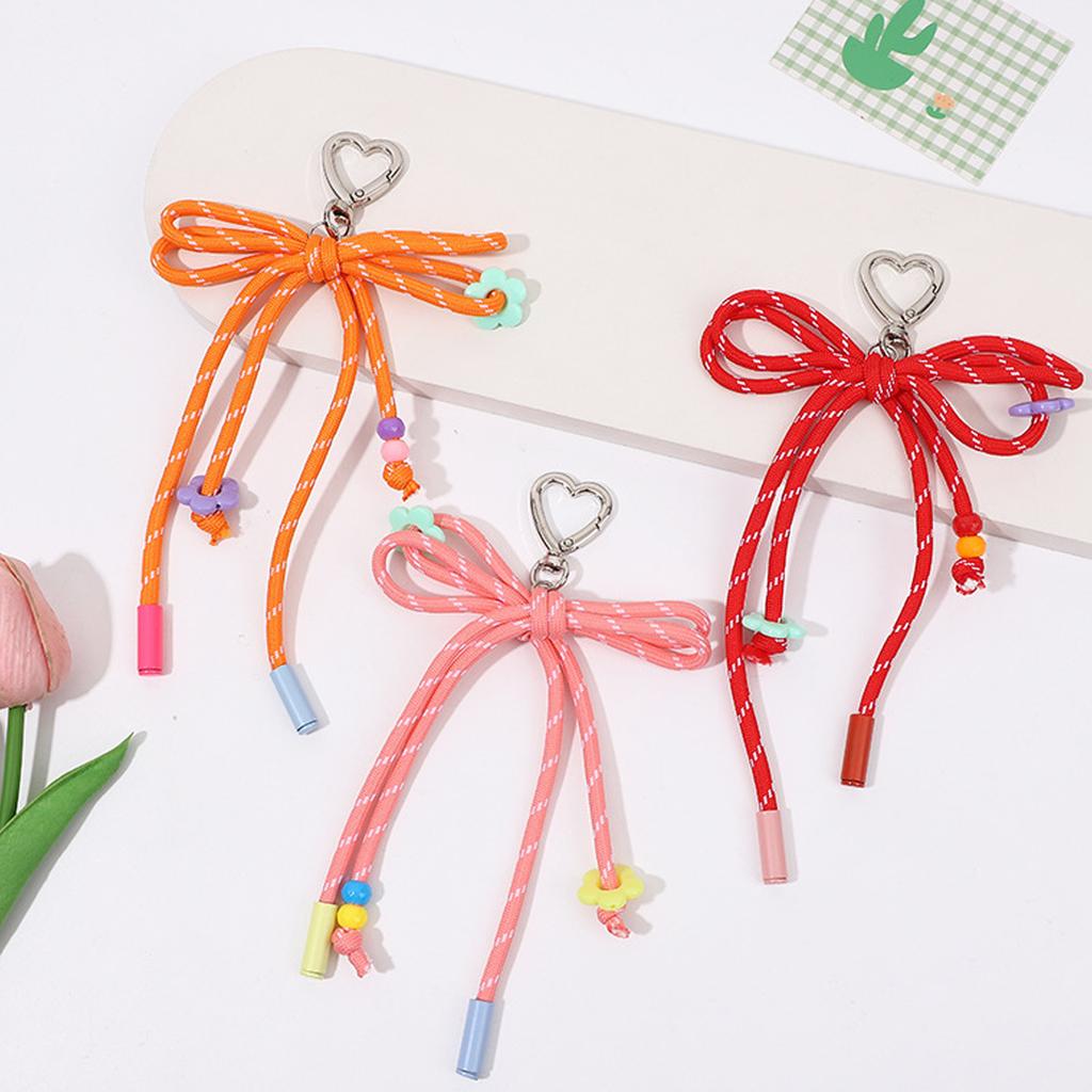 Stylish Candy Color Braided Bowknot Keyring Nylon Weaving Rope Keychain Phone Accessories for Student and Trendsetters