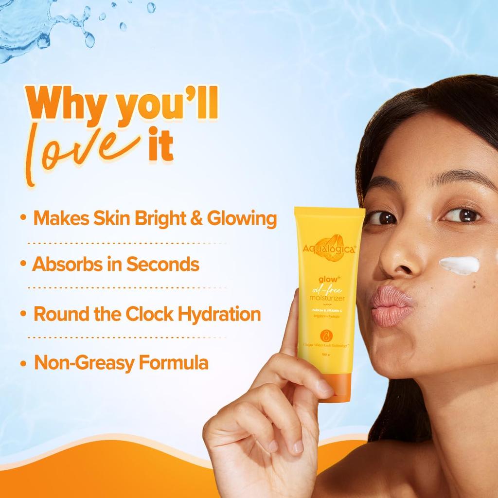 Aqualogica Glow+ Oil-Free Moisturizer For Oily Skin 100 G Pack Of 1 Lightweight Gel For Daily Glow And Texture Control