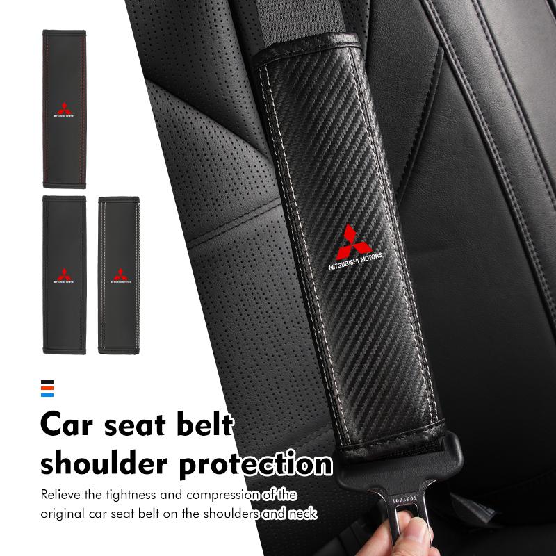 Car Logo Seat Belt Cover Shoulder Strap Protector Pads Interior Accessories For Mitsubishi Outlander Pajero Sport Lancer EX ASX