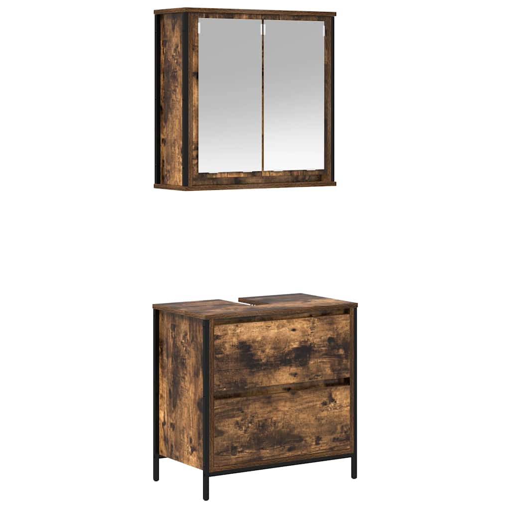 2 Piece Bathroom Furniture Set Smoked Oak Wood Based Material