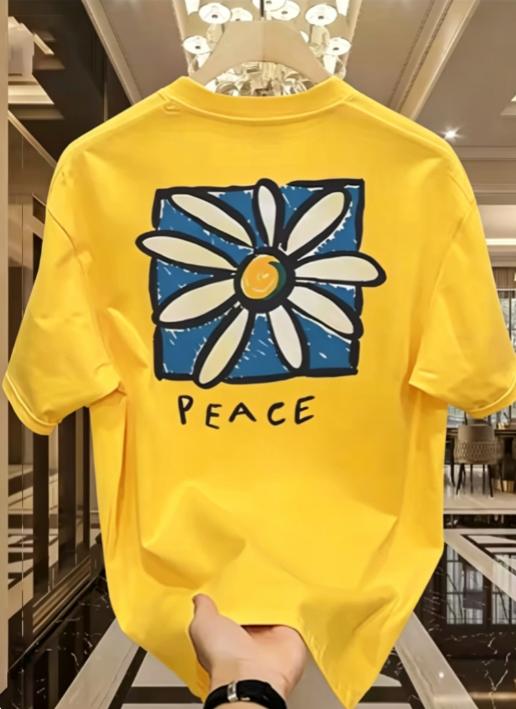 Minimalist Floral Pattern Printed Shirt for Unisex Breathable Summer Cotton Tshirt Casual Cotton Tshirt Graphic Tshirt Soft