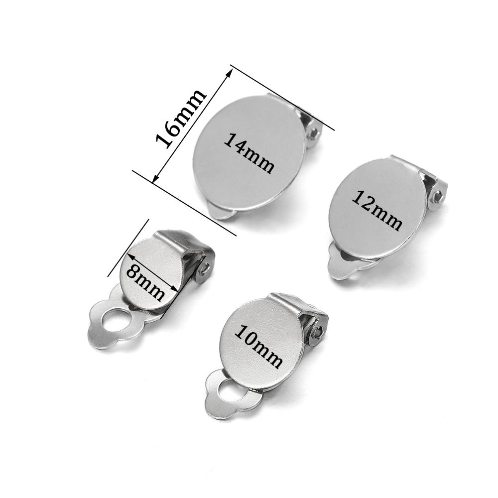 10pcs 8 10 12 14mm Stainless Steel Round Flat Ear Clip Base Cabochon Bezel Tray Earrings Clips For DIY Jewelry Makings Supplies