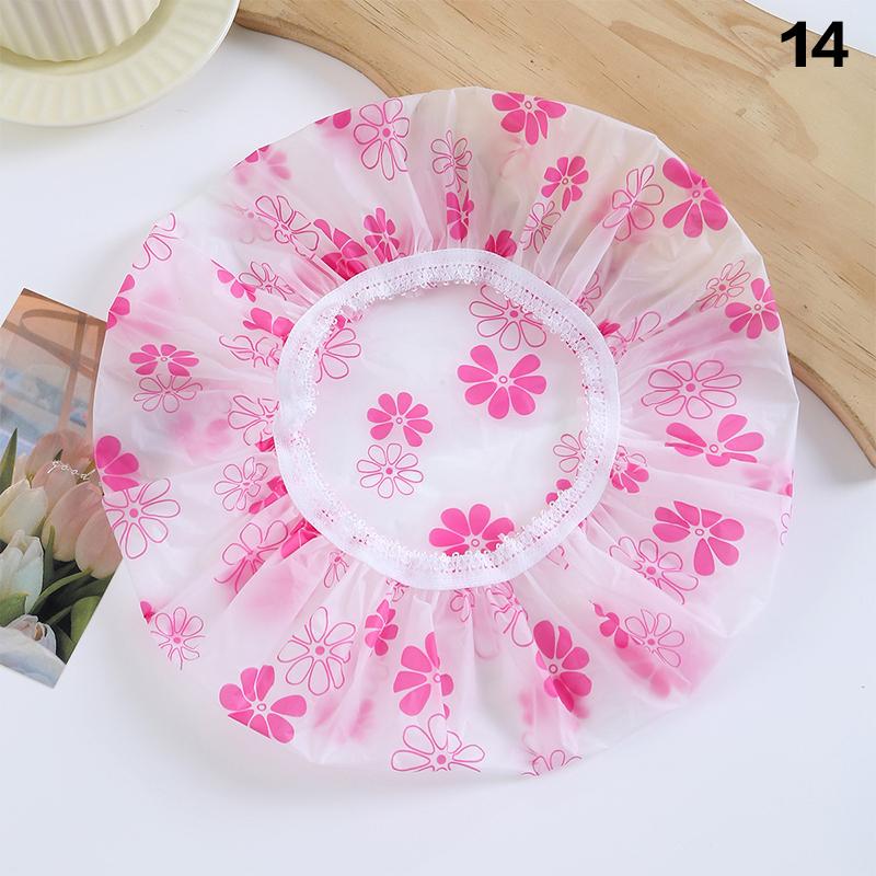 Hair Bonnet For Women Ladies Spa Salon Home Travel Use Flower Pattern Double Layer Shower Cap Waterproof Reusable Printed Bath