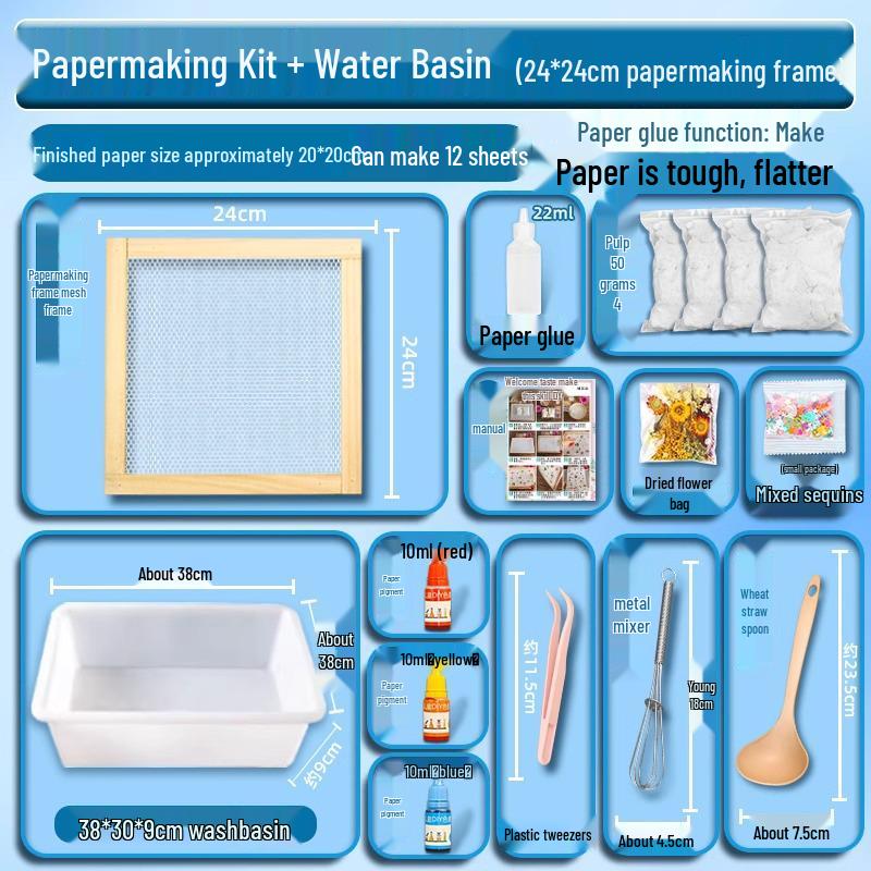 DIY Ancient Papermaking Kit for Kids: Educational Flower & Plant Pulp with Wooden Frame Screen Tools