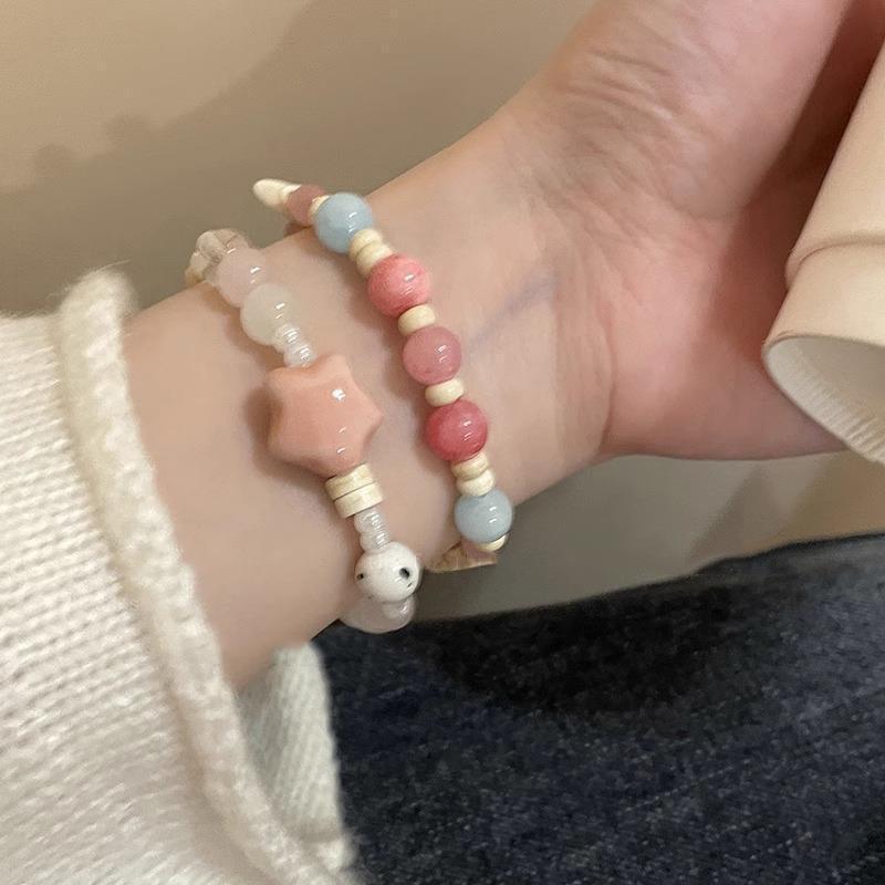 Women's Macaron Series Bracelet with Little Elephant and Ceramic Beads - Trendy Stretch Wristband