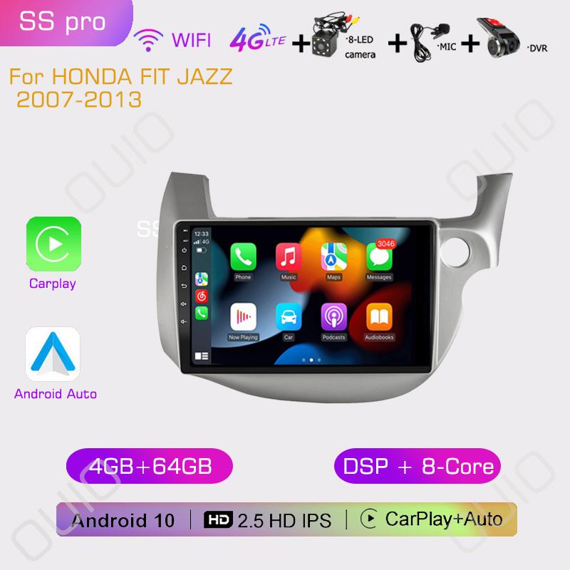 2din 8G+128G 10 inch HD IPS Car Radio Multimedia Player Carplay Auto GPS Navigation DSP BT NO DVD For HONDA FIT JAZZ 2007-2013