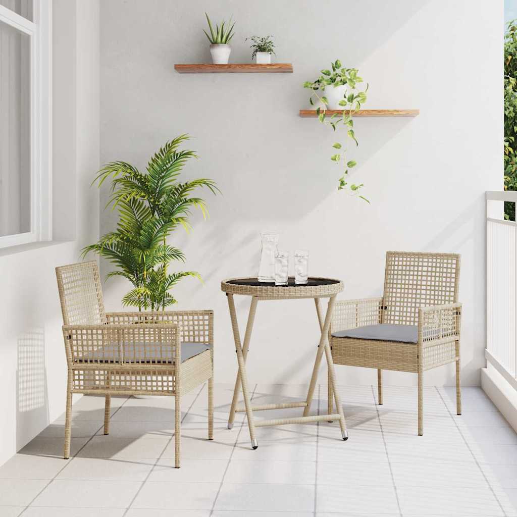 Garden Bistro Set 3 Pcs Beige Poly Rattan