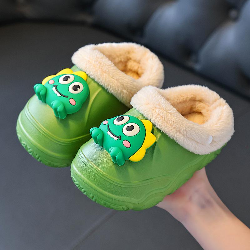 

Boys Dinosaur Cotton Slippers Winter Waterproof Cute Cartoon EVA Warm, non-slip cotton shoes for babies, toddlers, and older children 160MM зелёный