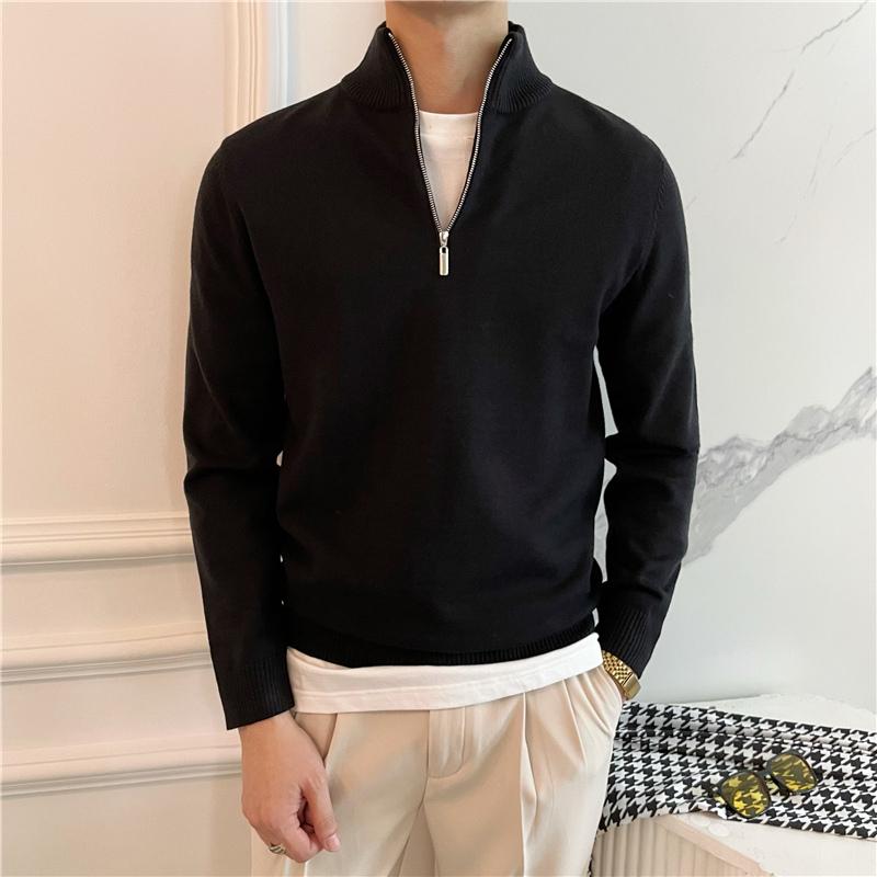 

Autumn and Winter Half Turtleneck Sweater Men s Business Casual Retro Slim Bottoming POLO Long-sleeved Sweater Top XXXL чорний