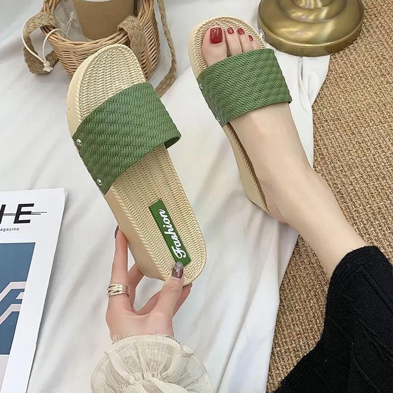 

Fashion Wedge Heel on Word Platform Outside Height Women s Slippers and Ladies Sandals Shoes Slides Open Toe New Style Luxury Sale Korea 36