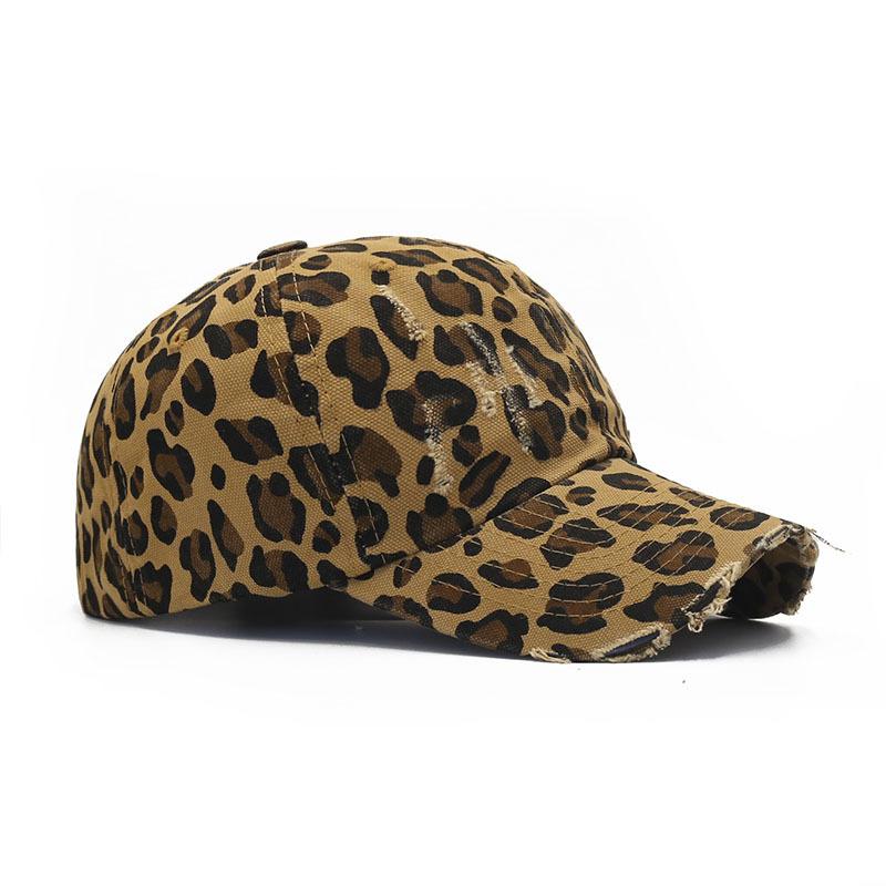 New ripped leopard print baseball cap women's fashion casual sunshade cap foreign gas leopard print hat