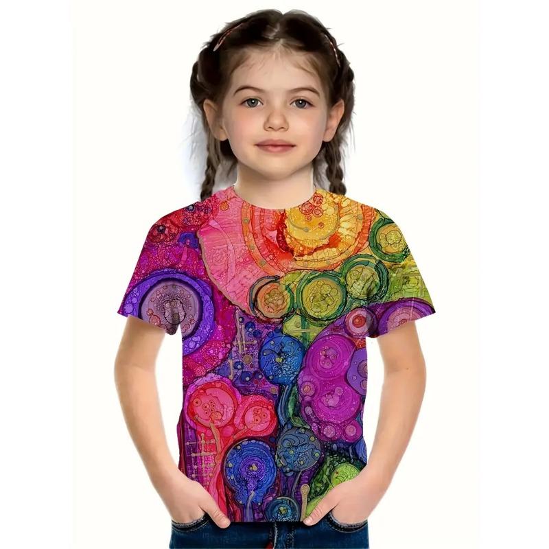 

2025 Повседневный цветочный 3D принт Модные забавные футболки для девочек Летние повседневные футболки с короткими рукавами Топы Футболка 160