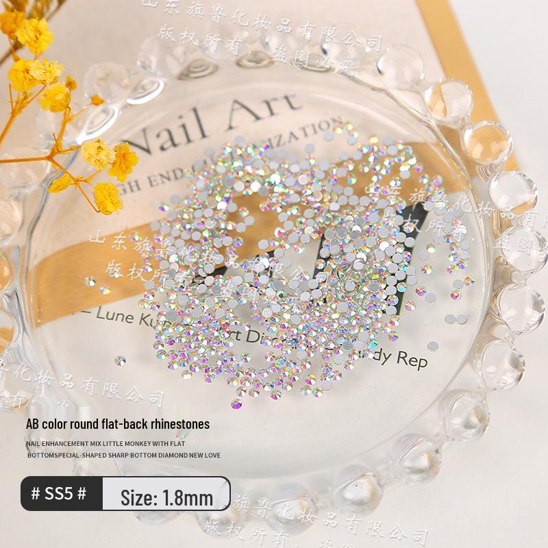Iridescent AB White Small Round Nail Art Diamonds – Crystal Glass Flat Bottom for Super Shiny Decoration