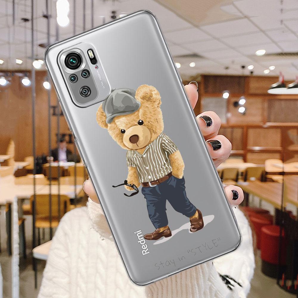 Brand Fashion Bear Phone Case for Xiaomi Redmi Note 11 10 Pro 9 K40 8 7 9S 11T 10S 8T 9A 9C 9T 11S 10C Note 11 Silicone Funda