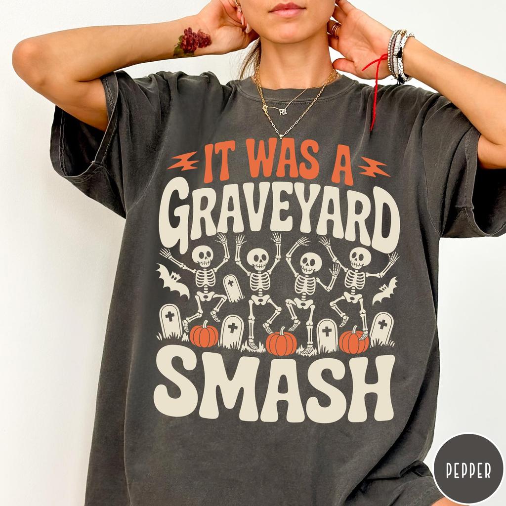 It Was A Graveyard Smash Shirt, Retro Halloween Shirt, Vintage Skeleton T-Shirt, Monster Mash Halloween Tee, Oversized Shirt