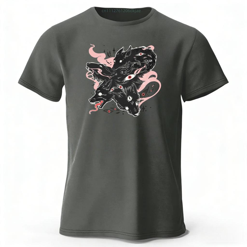 Dark Multi Headed Wolf Demon Mysterious Printed Pure Cotton Tshirt for Mens Leisure Tshirt Plus Size and Loose Fit Sports Top