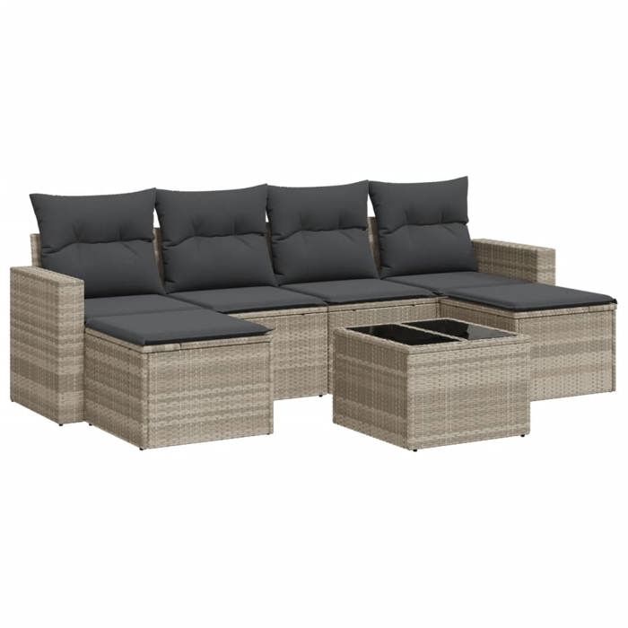 VidaXL Salon de Jardin avec Coussins 7 pcs, Canapés avec Pieds Réglables, Ensemble de Meubles d'Extérieur Patio Terrasse, 3251669