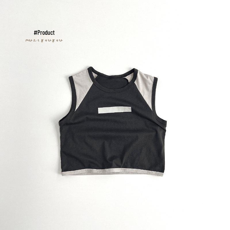 

Модная футболка-жилет в стиле колор-блок для детей - корейский и японский стиль, летний прохладный детский топ 120 cm темно-серого