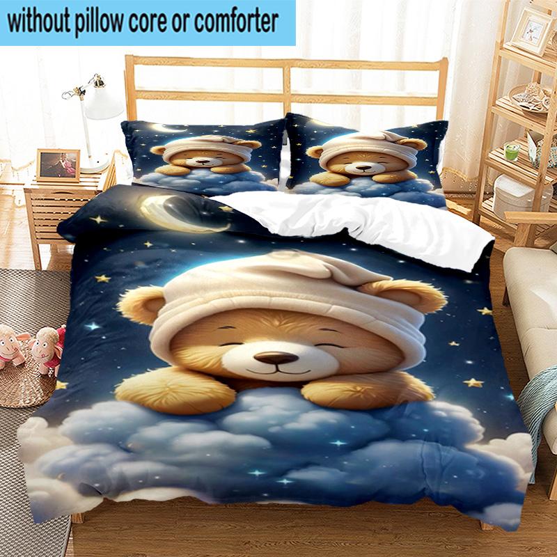 3PCS Teddy Bear Night Sky 3pcs Bedding,Including 3PCS Duvet Cover And 2pcs Pillowcases Perfect for Christmas,Ideal for Bedroom, Dormitory