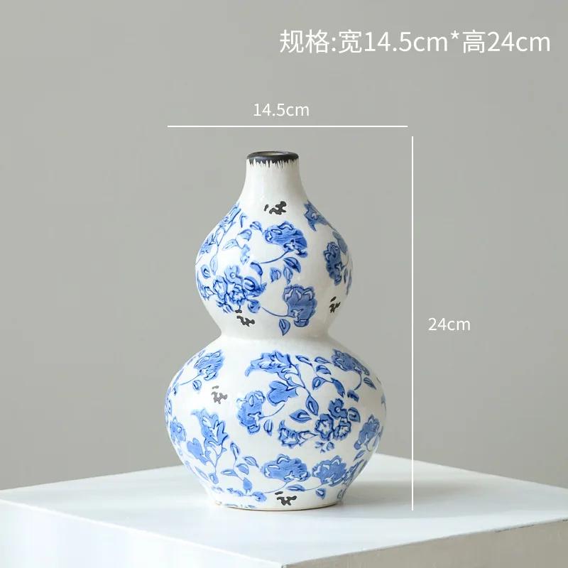 Ceramic Vase Blue and White Porcelain Gourd-shaped Teapot Flower Vase Flower Arrangement Accessories Chinese-style Retro Bottle