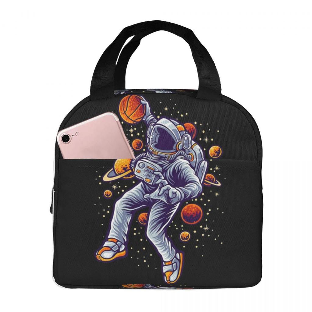 Astronaut Playing Basketball In Space Insulated Lunch Bag for Women Children Leakproof Food Boxes Thermal Lunch Box Tote