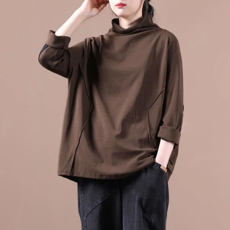 Autumn New Loose Half Turtleneck Solid Color Cotton T-shirt Korean Style Bottoming Shirt Versatile Top