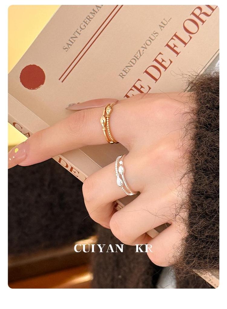 S925 Sterling Silver Korean Double Layer Fish Design Open Ring for Women - Trendy and Unique Silver Jewelry