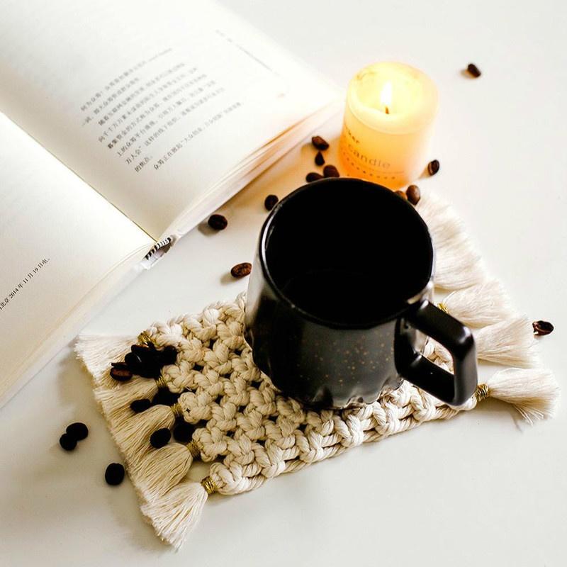 Neue Nordeuropa Makramee Tasse Pad Böhmen Tischdecke Tisch Matte Reine Handgemachte Baumwolle Geflecht Nicht-slip Ins
