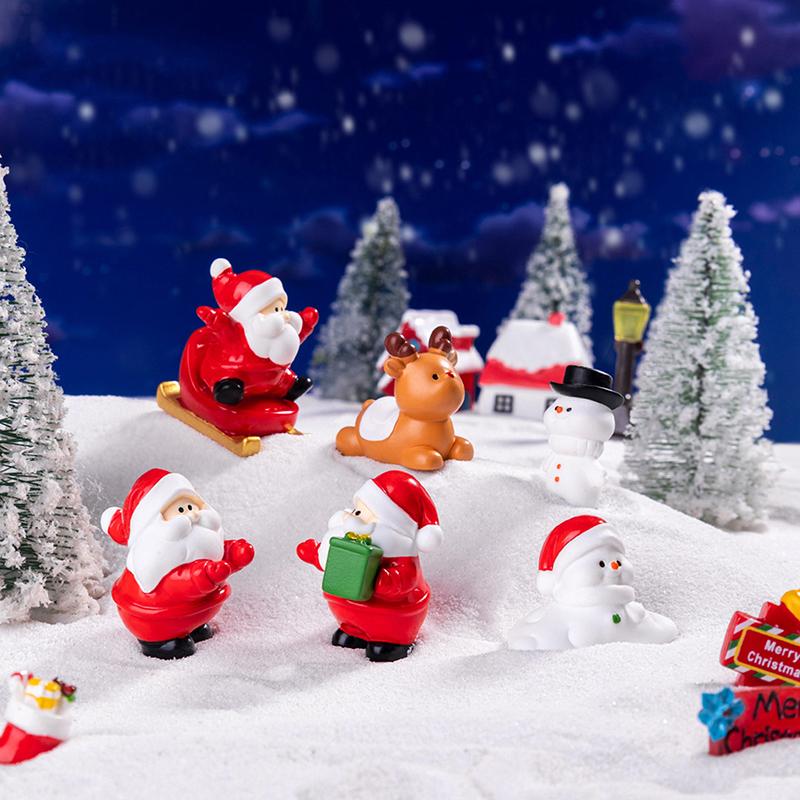 1Pc  Year Gift Home Decoration Kawaii Christmas Figurines Miniature Santa Claus Snowman Micro Landscape Ornaments