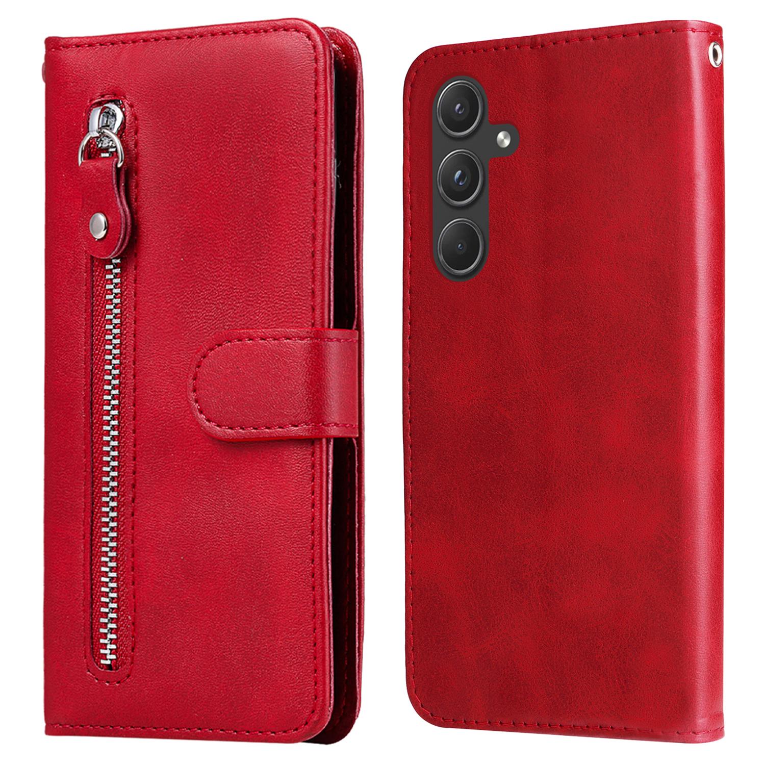 

For Samsung Galaxy A55 5G Case Wallet Stand Calf Texture Phone Protector with Magnetic Flap Red