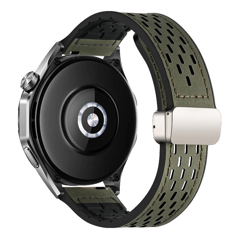 Breathable Silicone Crazy Horse Leather Magnetic Watch Band for Huawei GT5, Samsung 6, Xiaomi S4