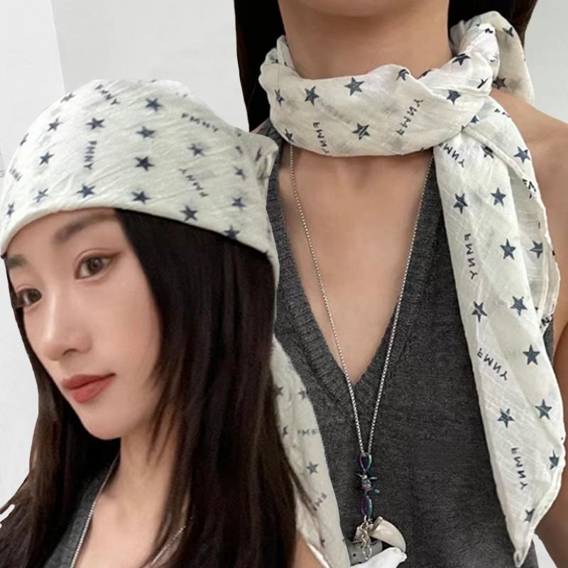 Headwear Y2K Star Hairs Scarf Women Hip Hop Punk Breathable Lightweight Large Square Streetwear Versatile Silk Scarf Headscarf
