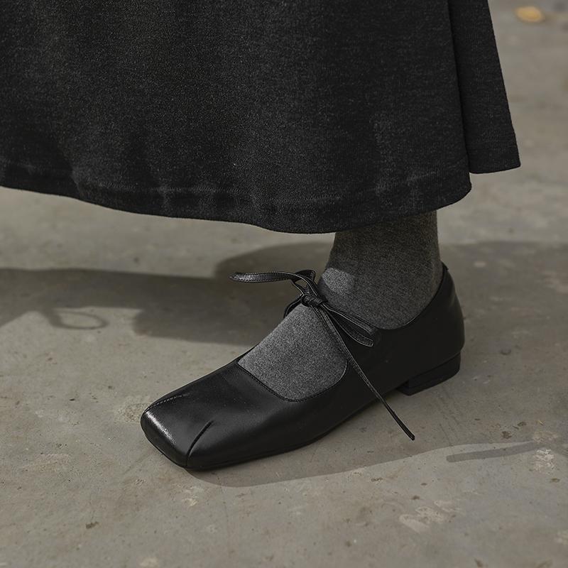 Fashion Genuine Leather Casual Loafers for Women Flats Shoes Lace-Up Low Heels Spring Shoes 2025 Soft Office Dress Size 34-40 heel women