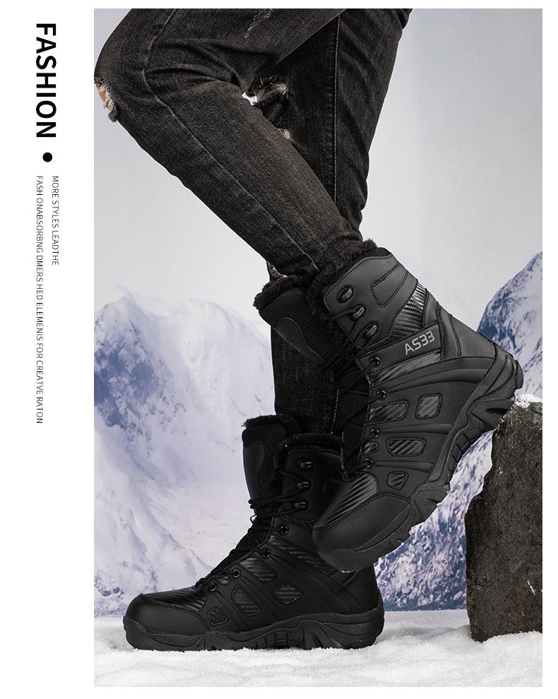 Men's Large Plus Velvet Military Hiking Snow Boots, Warm Wear-Resistant Winter Footwear, Sizes 36-47.