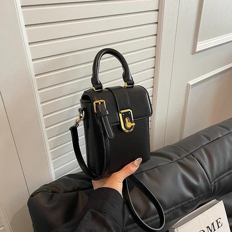 Simple contrast color mini phone bag for women plutonium leather fin design casual crossbody bags