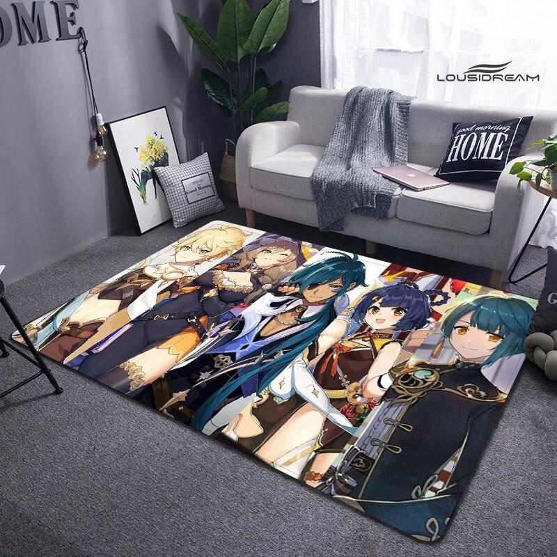 Genshin Spiel Cartoon Druck Teppich Wohnzimmer Schlafzimmer Teppich rutschfeste Fußmatte Kinderspielzimmer Teppich Fotografie Requisiten