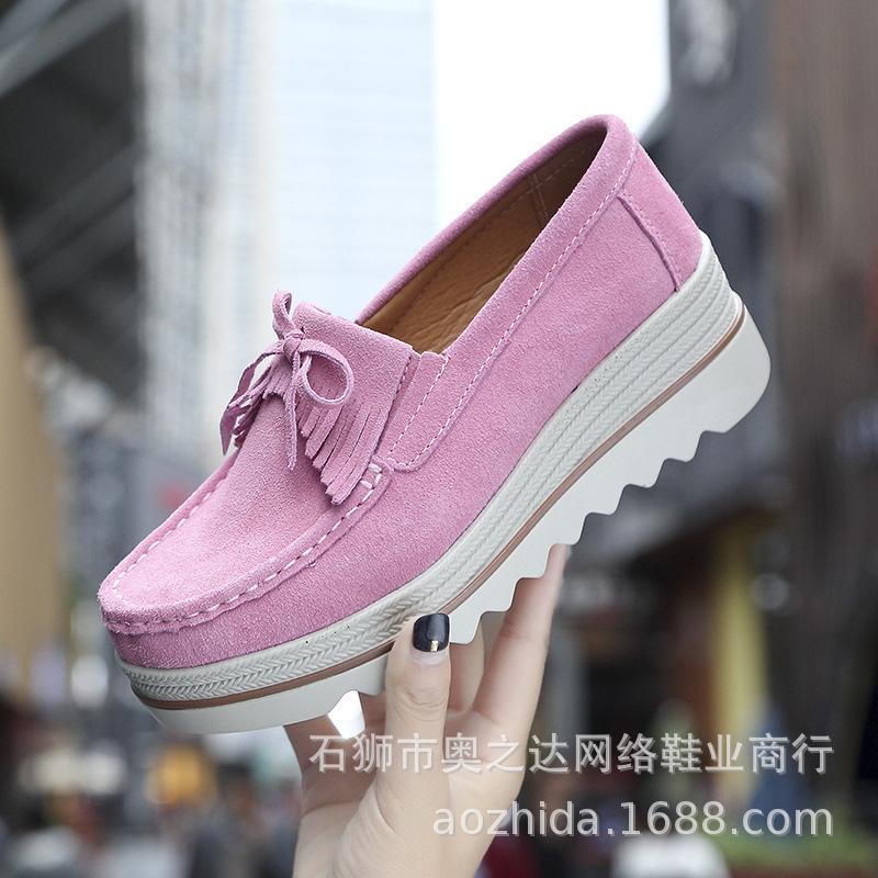 Joom 2025 Frühling und Herbst Muffin-Schuhe runde Zehenpartie Keilabsatz Fransen Plateau Mutter große Größe Freizeitschuhe Damenschuhe