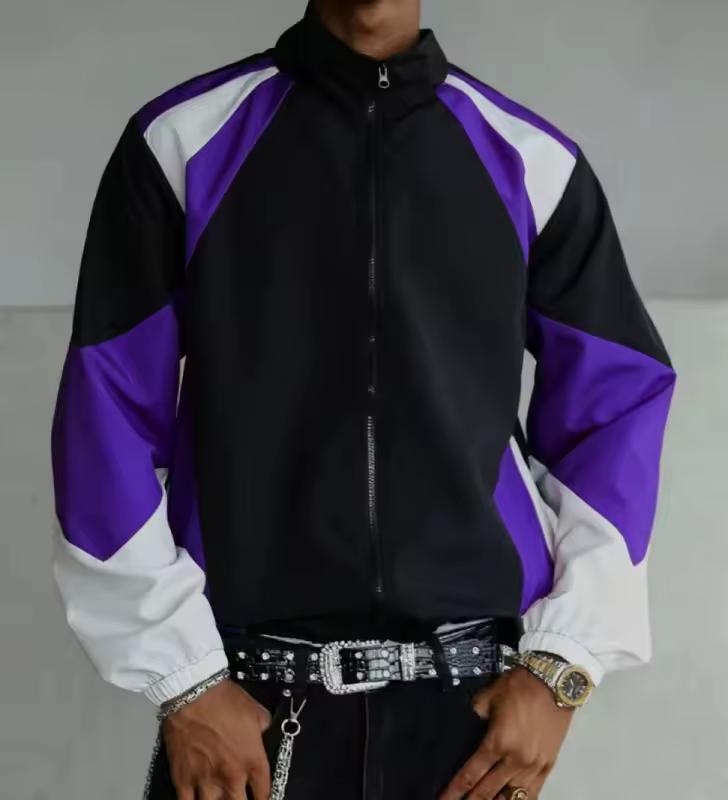 

Чоловіча куртка з кольоровими блоками Легка повсякденна вітрозахисна та зносостійка високоякісна тканина M фіолетовий