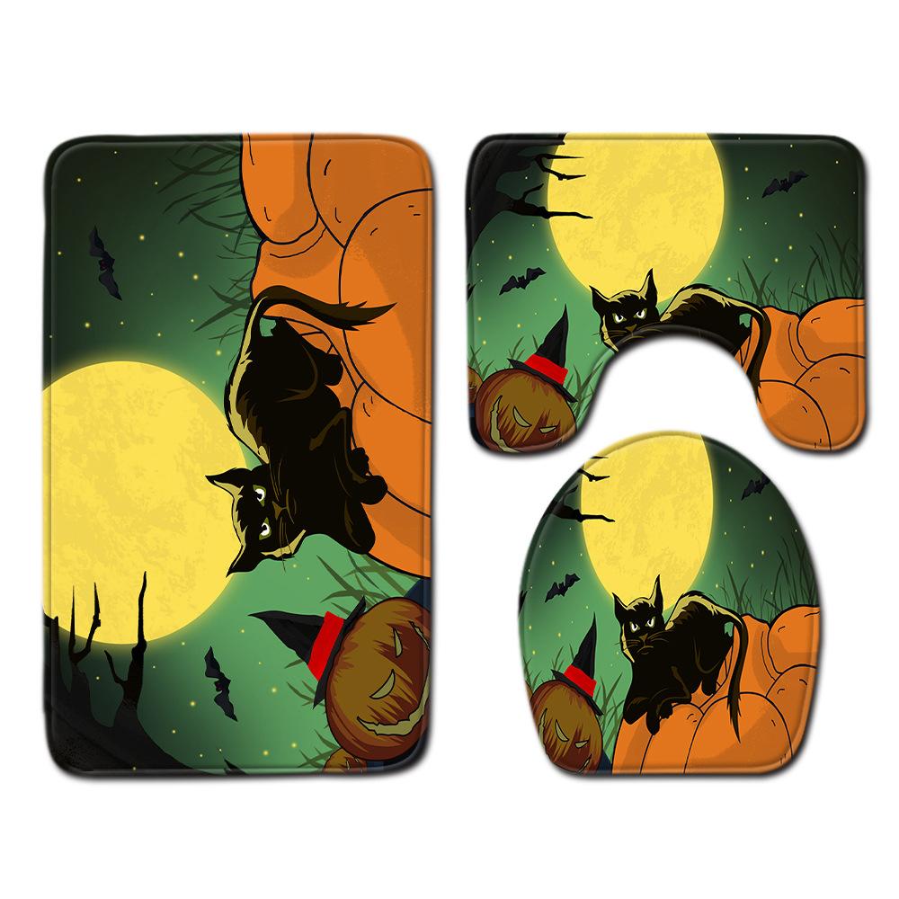 Halloween Bathroom Four-Piece Combination Set Bedroom Non-Slip Carpet Floor Mat Door Mat