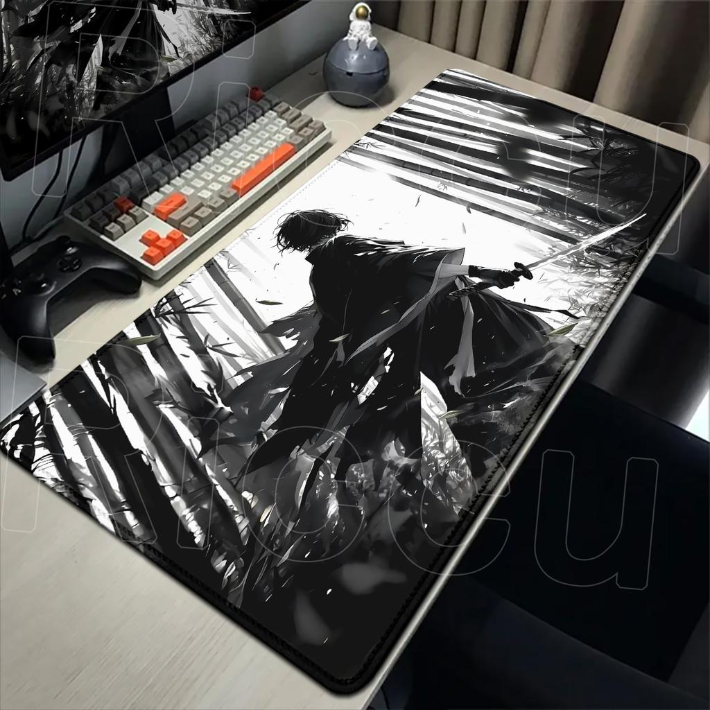 Samurai Warrior black and white drawing MousePad Gamer Computer PC Accessories Keyboard Table Mouse pad Company Gaming Desk Mats