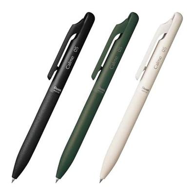 Pentel Calme Oil-Based Ballpoint Pen, 0.5mm, Black, Dark Green, Beige, BXA105ST7AMZ, Quiet Design, Set of 3