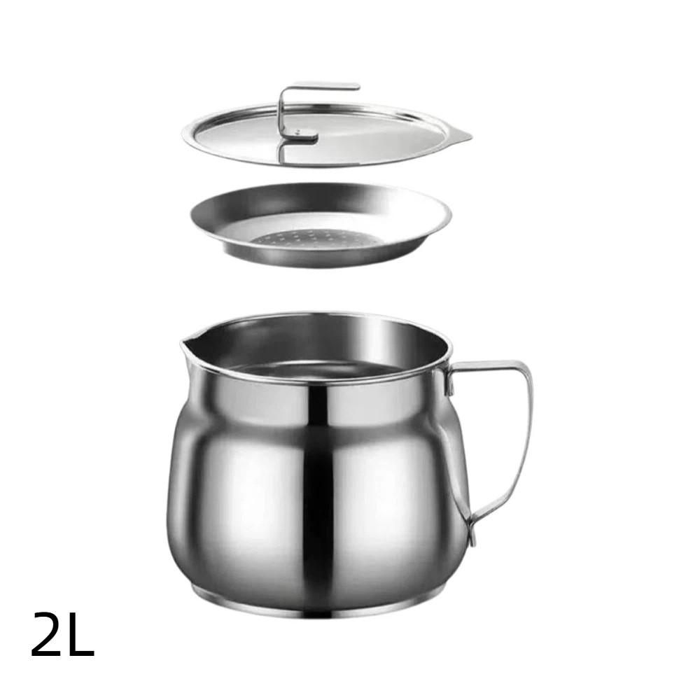 With Strainer Stainless Steel Oil Kettle 1.5/2L Grease Container Filter Oil Pitcher Deep Frying