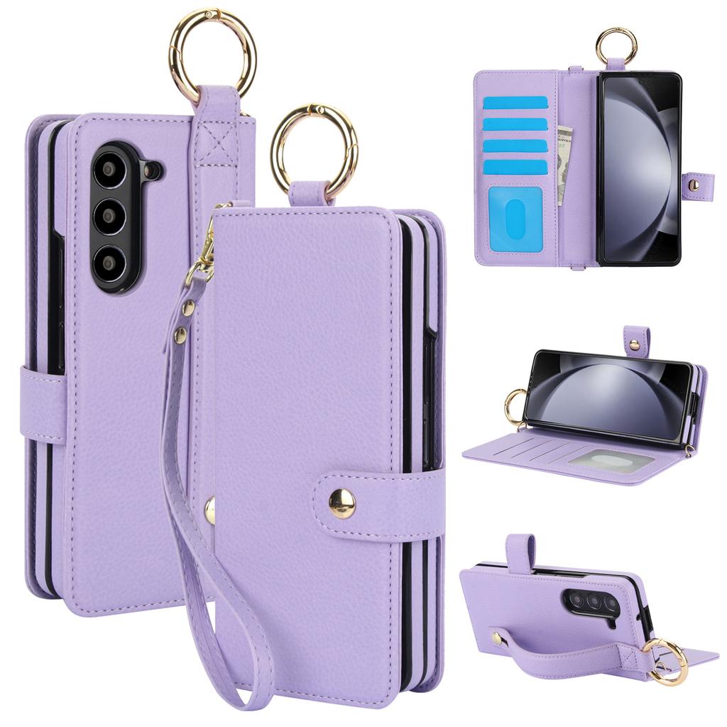 Samsung FOld7 Mobile Phone Leather Case Wristband Protective Cover Z FOld6 Carbon Fiber Business Mobile Phone Case Pen Slot