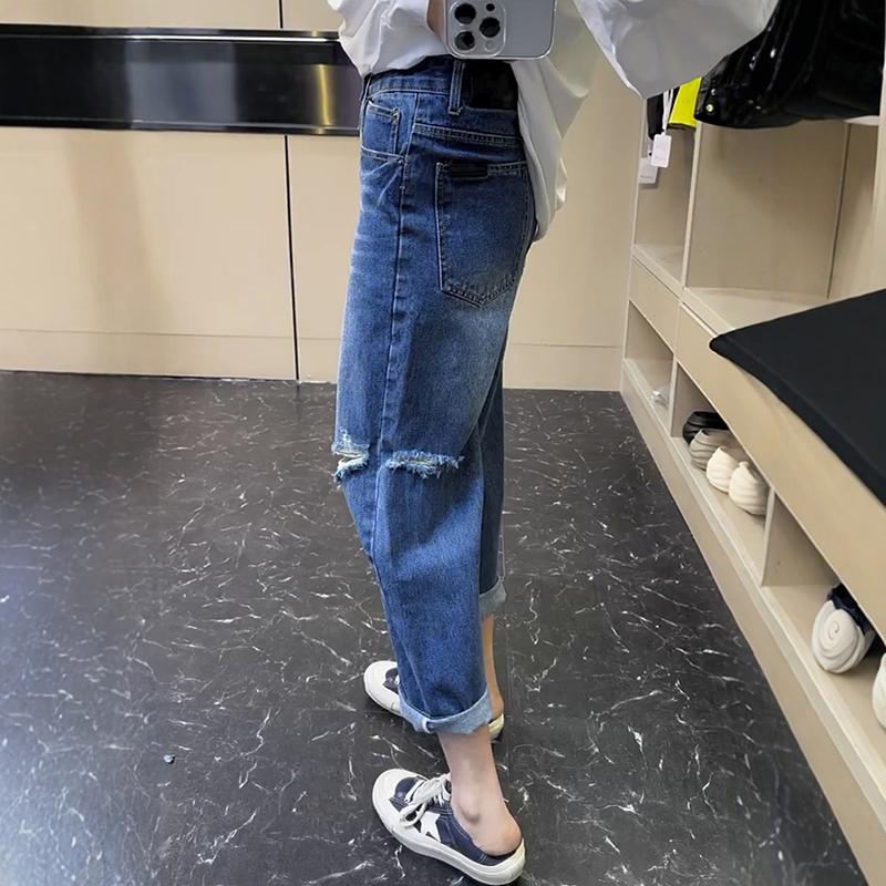 

DIMANAF 2025 летние джинсы брюки женские свободные повседневные джинсовые шаровары эластичные женские повседневные брюки большие синие брюки 5XL S синий