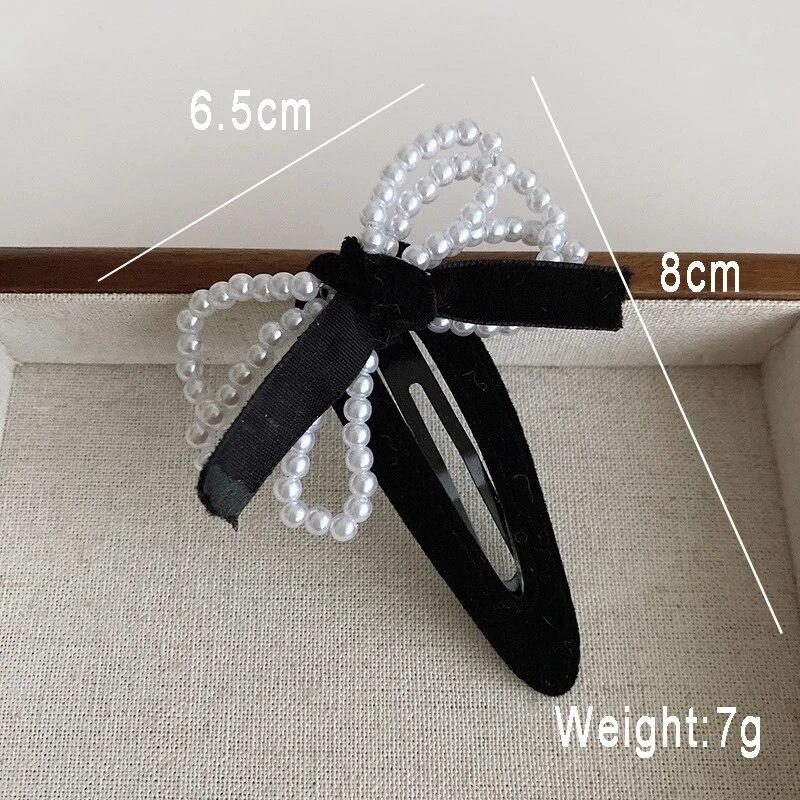 Retro Velvet Hair Clips For Women Vintage Imitation Pearl Bow Hairpins Side Clip Girls Black Barrettes Hair Accessories Headwear
