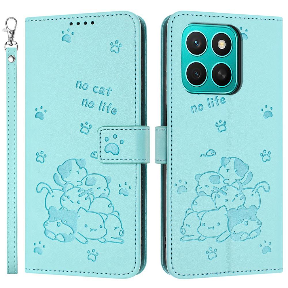 

For Honor X8c 4G Wallet Case Cats Imprint Leather Phone Cover with Strap Green