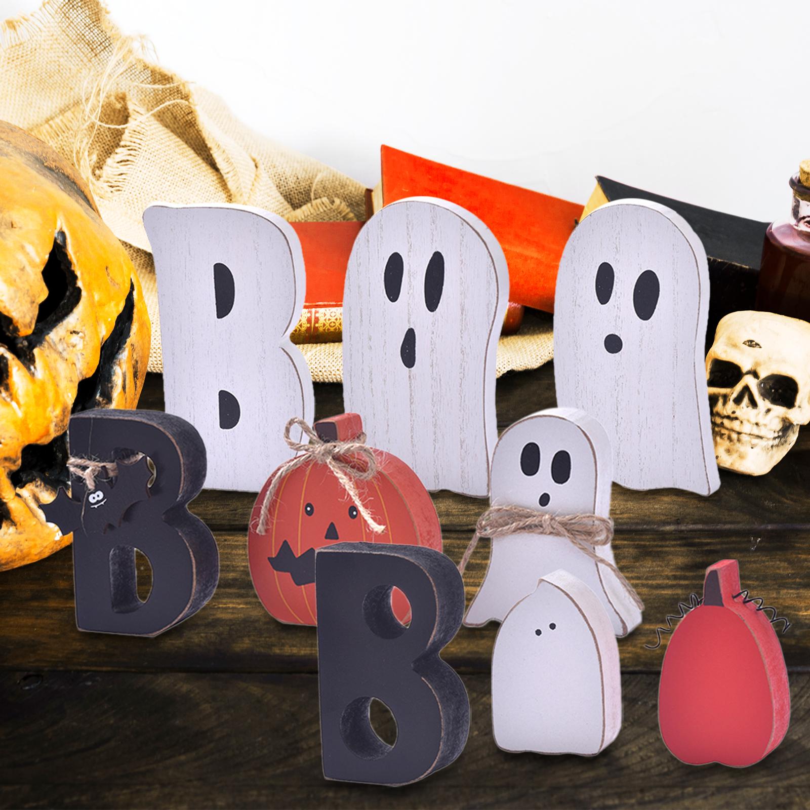 

3Pcs Cute Ghost Halloween Decoration, Wooden Tiered Tray Decor, Rustic Decorative Tiered Tray Signs for Table Center S