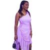 In stock, European and American women's clothing autumn new fashionable and elegant one-shoulder ruffle pleated dress