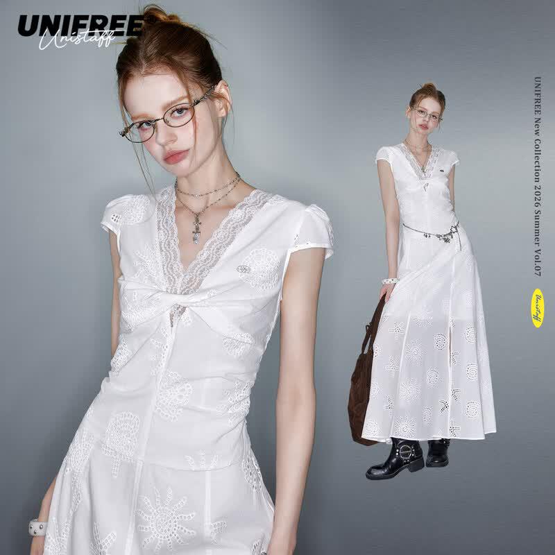 UNIFREE Plus Size Sweet Twist V-Neck Dress L