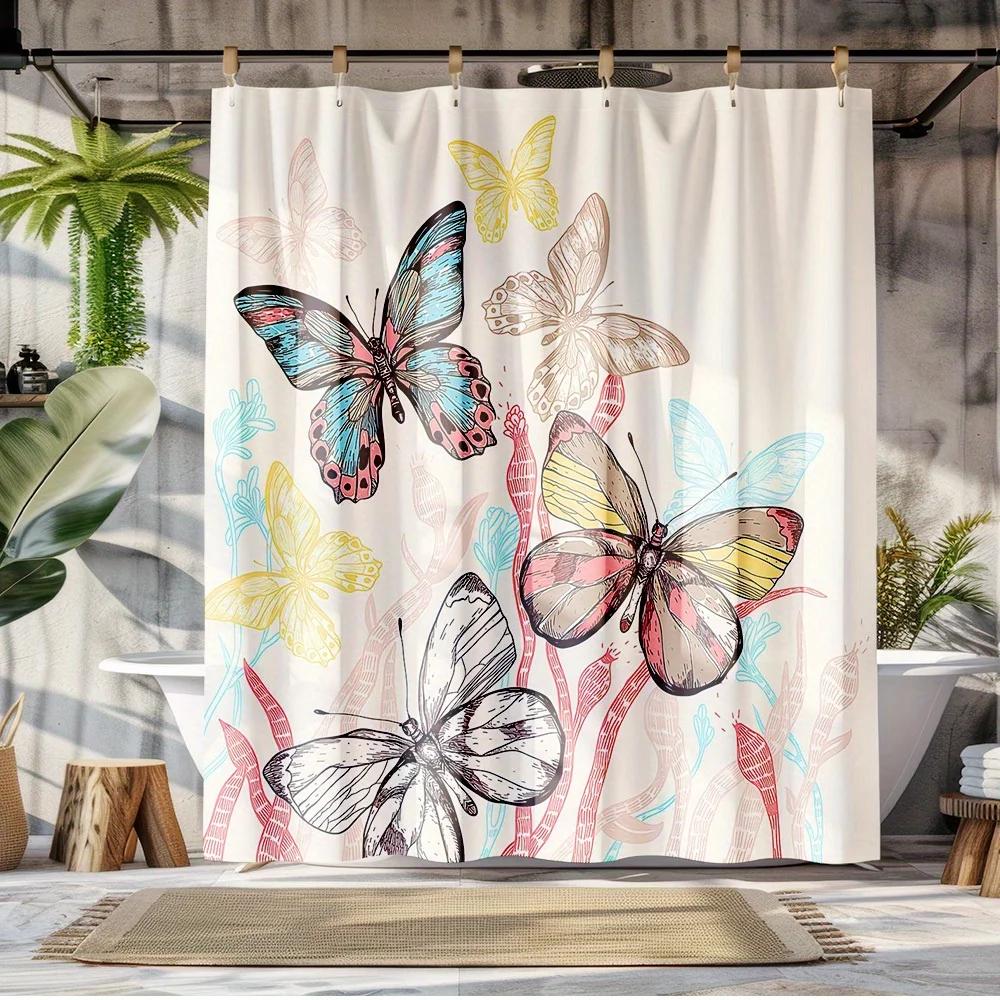 Vibrant Butterfly Shower Curtain HD Digital Print Polyester Fabric Waterproof Bathroom Decor with Eyelets Easy Hang Home Hotel